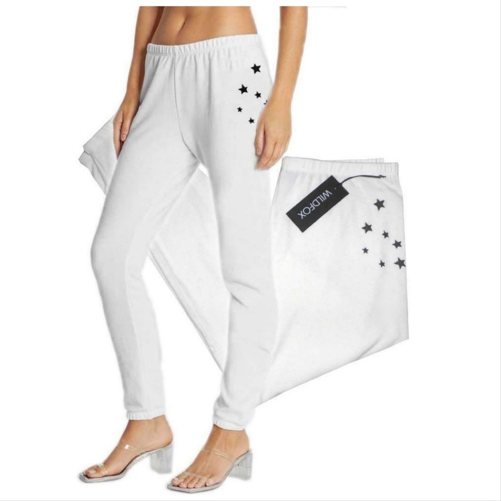 NWT Wildfox Sweatpants Rory Vanilla Stars Soft Fleecey White Joggers Lounge Pant